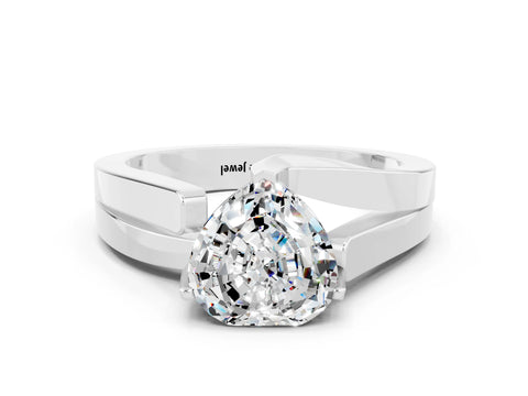 White gold Modern Tension Set Heart Cut Moissanite Solitaire Wide Band Ring