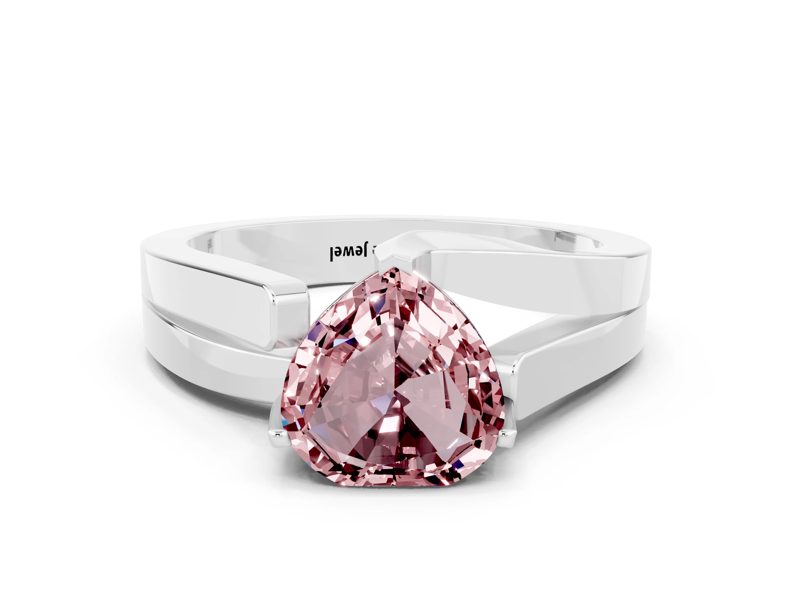 White gold Modern Tension Set Heart Cut Morganite Solitaire Wide Band Ring