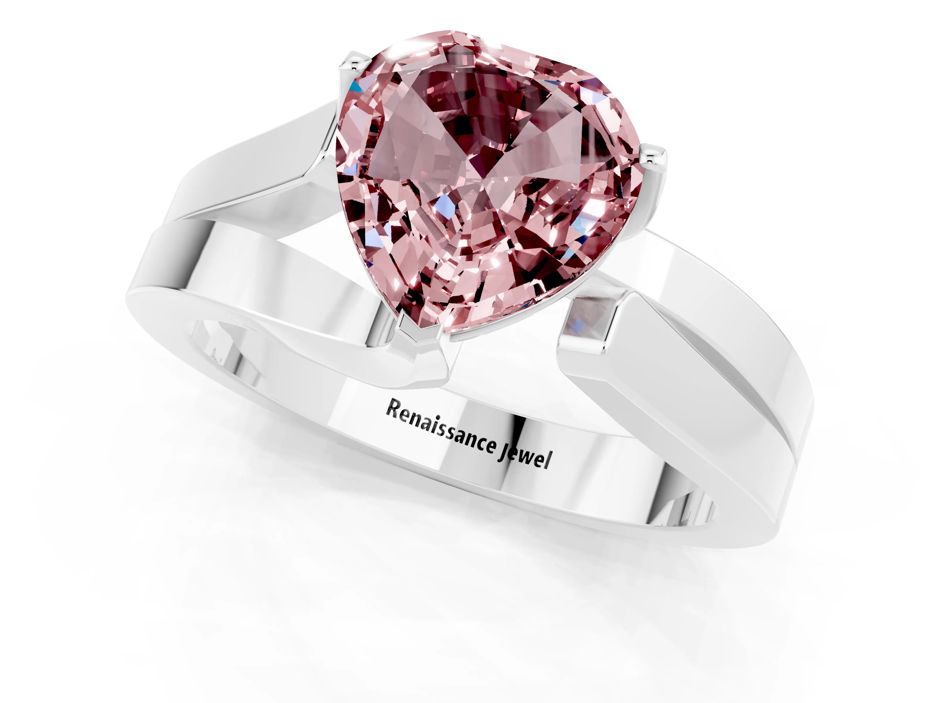 White gold Modern Tension Set Heart Cut Morganite Solitaire Wide Band Ring_1
