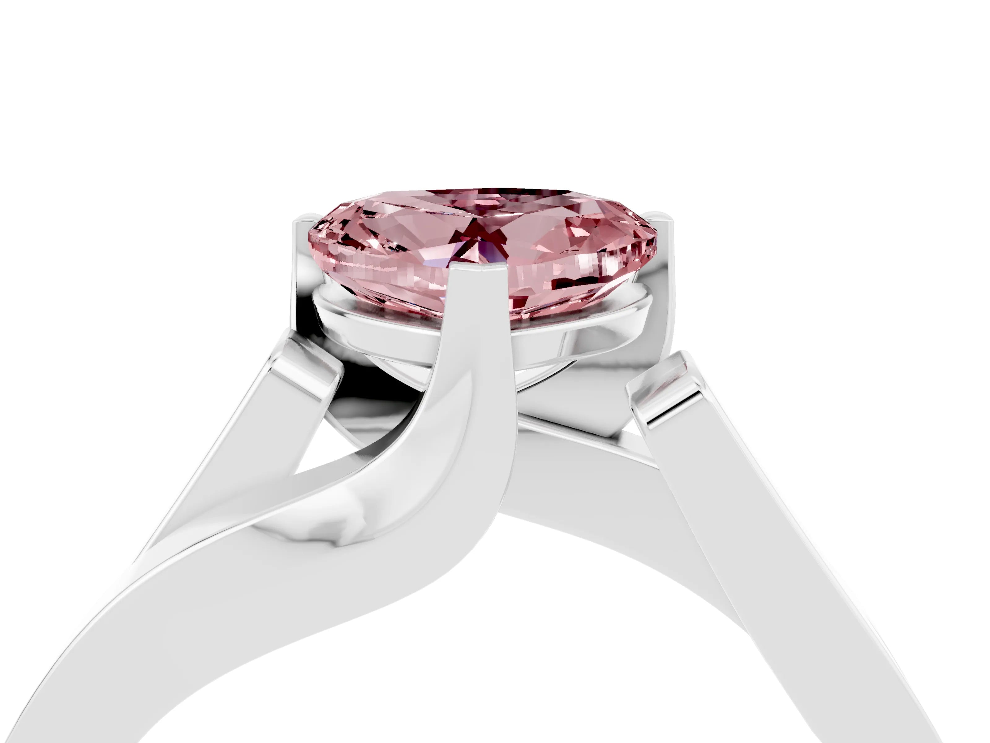 White gold Modern Tension Set Heart Cut Morganite Solitaire Wide Band Ring_4