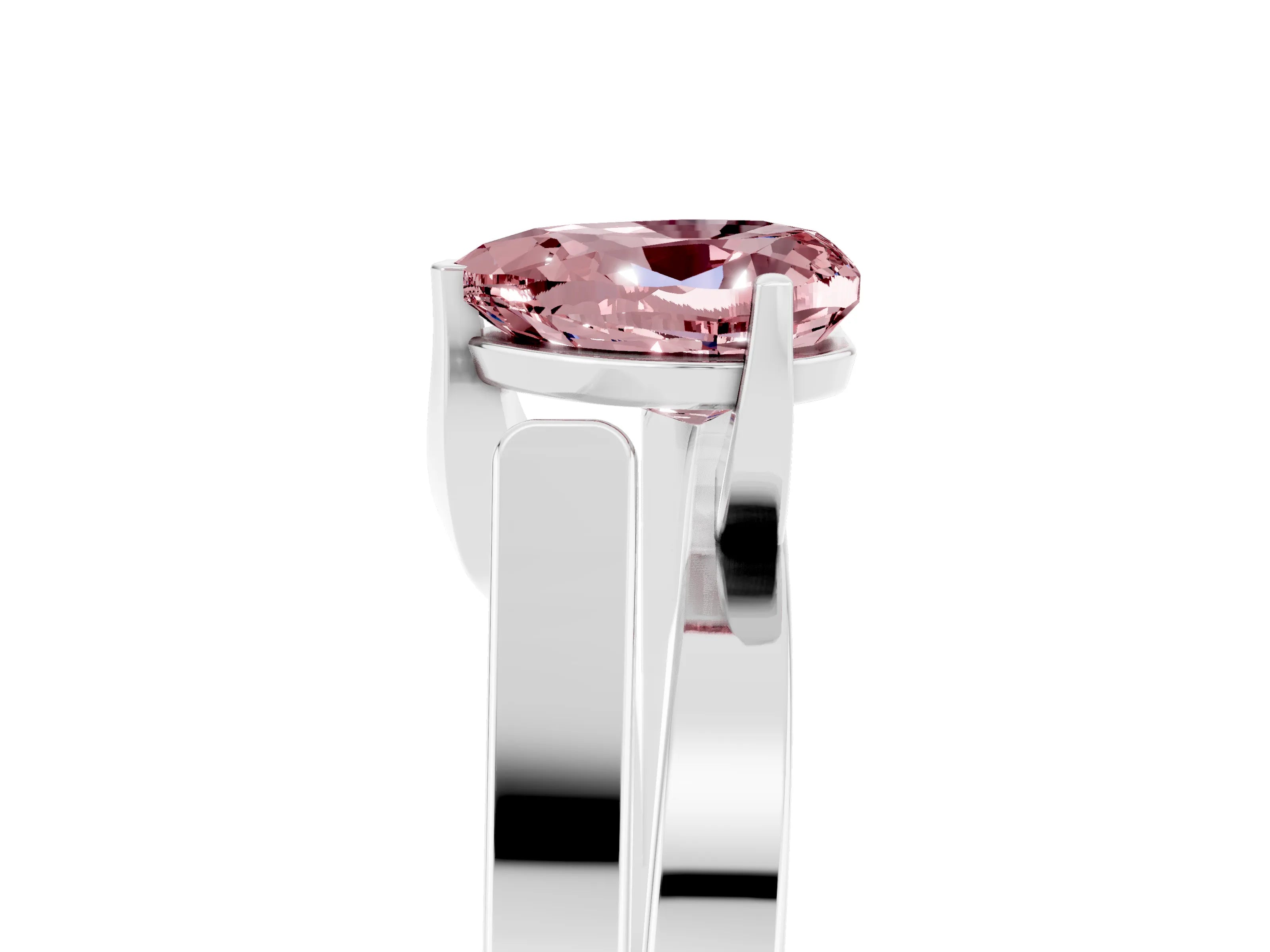 White gold Modern Tension Set Heart Cut Morganite Solitaire Wide Band Ring_5