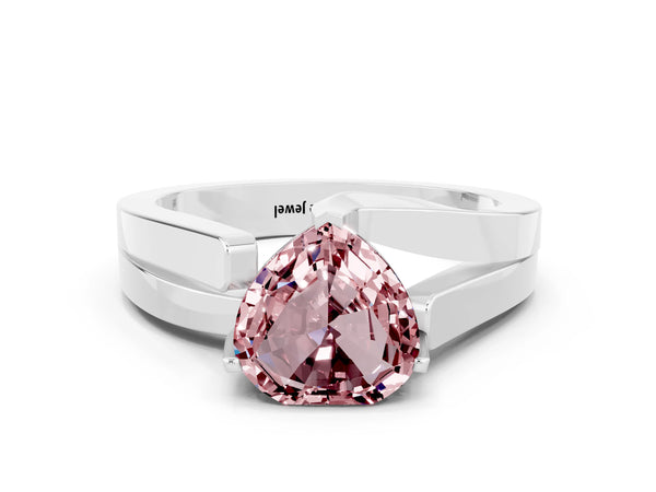 White gold Modern Tension Set Heart Cut Morganite Solitaire Wide Band Ring