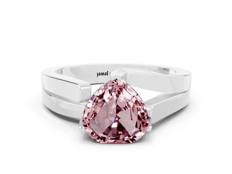 White gold Modern Tension Set Heart Cut Morganite Solitaire Wide Band Ring