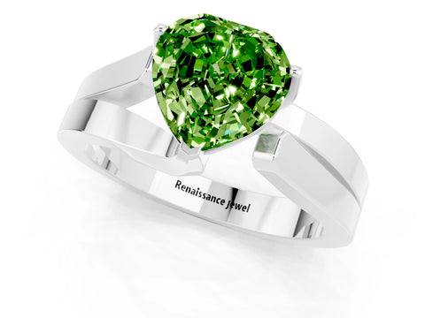 White gold Modern Tension Set Heart Cut Peridot Solitaire Wide Band Ring_1
