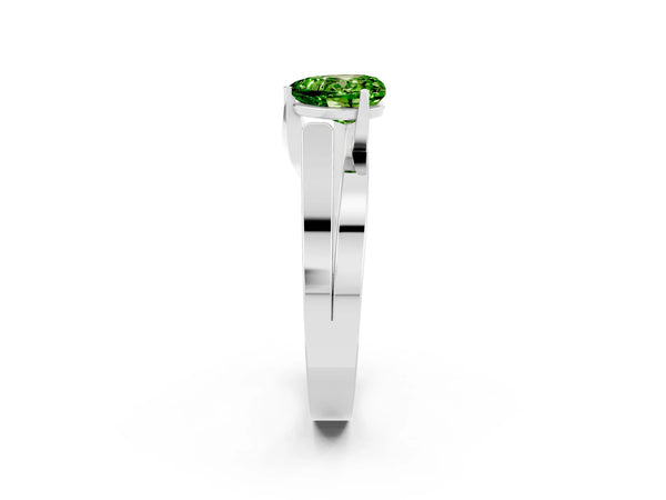 White gold Modern Tension Set Heart Cut Peridot Solitaire Wide Band Ring