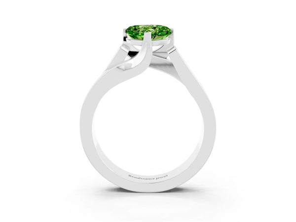Silver Modern Tension Set Heart Cut Peridot Solitaire Wide Band Ring
