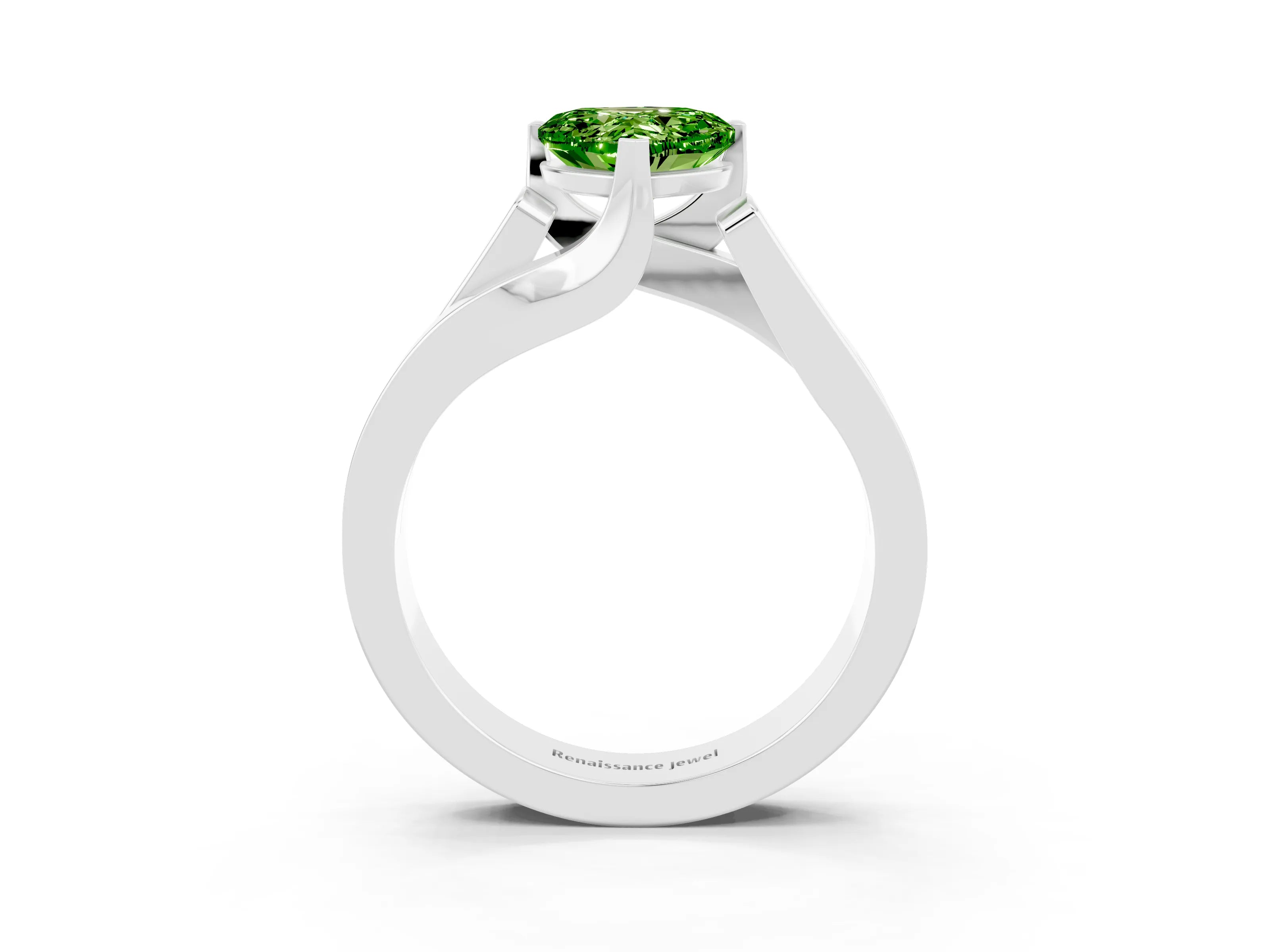 White gold Modern Tension Set Heart Cut Peridot Solitaire Wide Band Ring_3