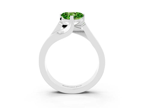 White gold Modern Tension Set Heart Cut Peridot Solitaire Wide Band Ring_3