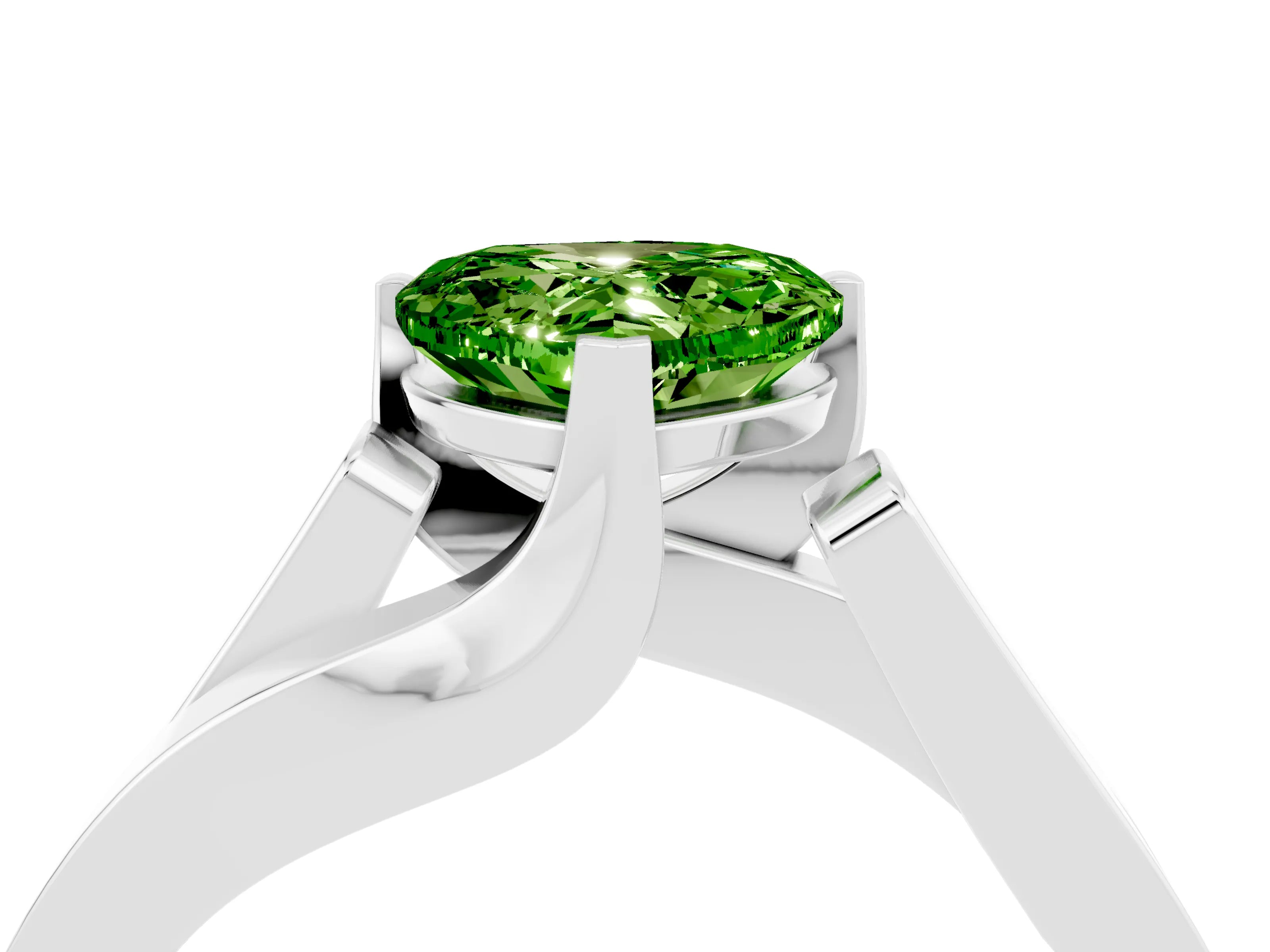 White gold Modern Tension Set Heart Cut Peridot Solitaire Wide Band Ring_4