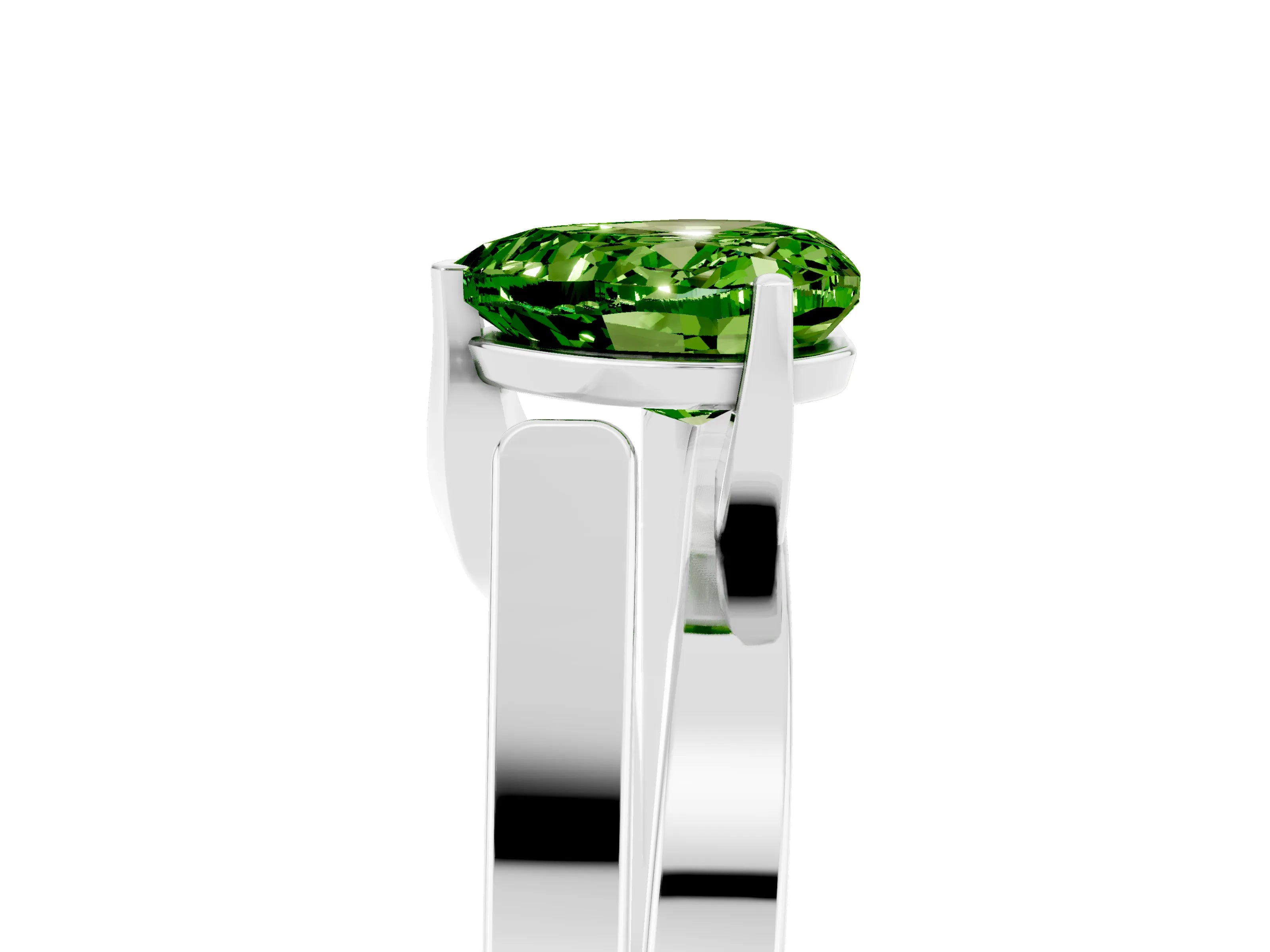 White gold Modern Tension Set Heart Cut Peridot Solitaire Wide Band Ring_5