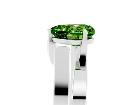 White gold Modern Tension Set Heart Cut Peridot Solitaire Wide Band Ring_5