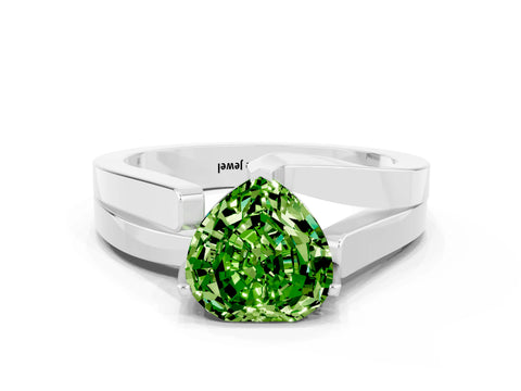 White gold Modern Tension Set Heart Cut Peridot Solitaire Wide Band Ring