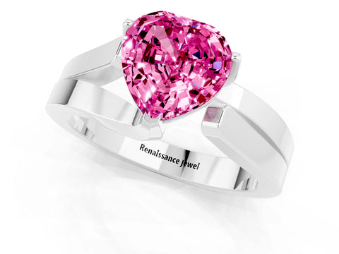 White gold Modern Tension Set Heart Cut Pink Sapphire Solitaire Wide Band Ring_13