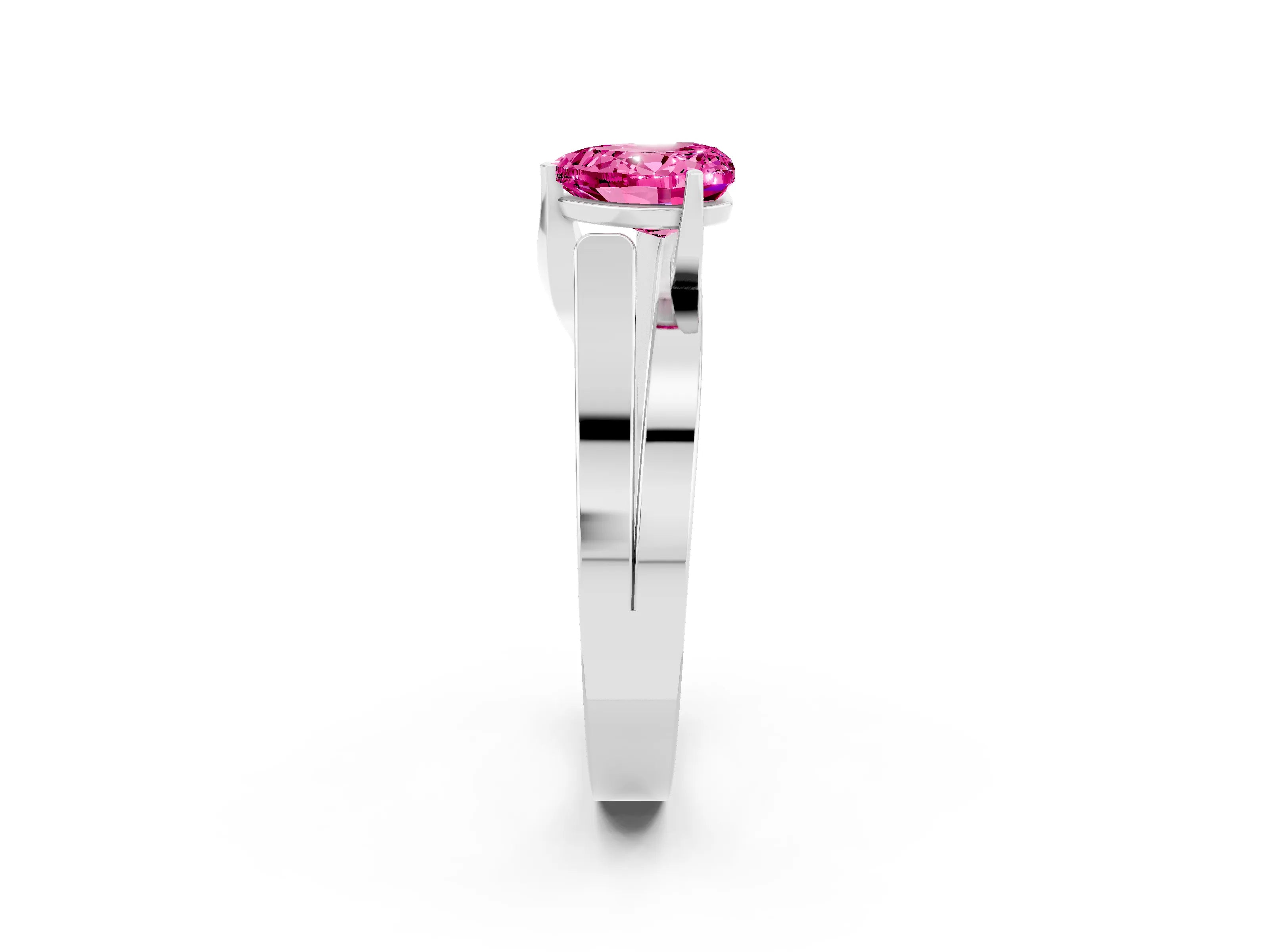 White gold Modern Tension Set Heart Cut Pink Sapphire Solitaire Wide Band Ring_14