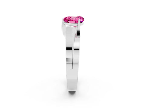 White gold Modern Tension Set Heart Cut Pink Sapphire Solitaire Wide Band Ring_14