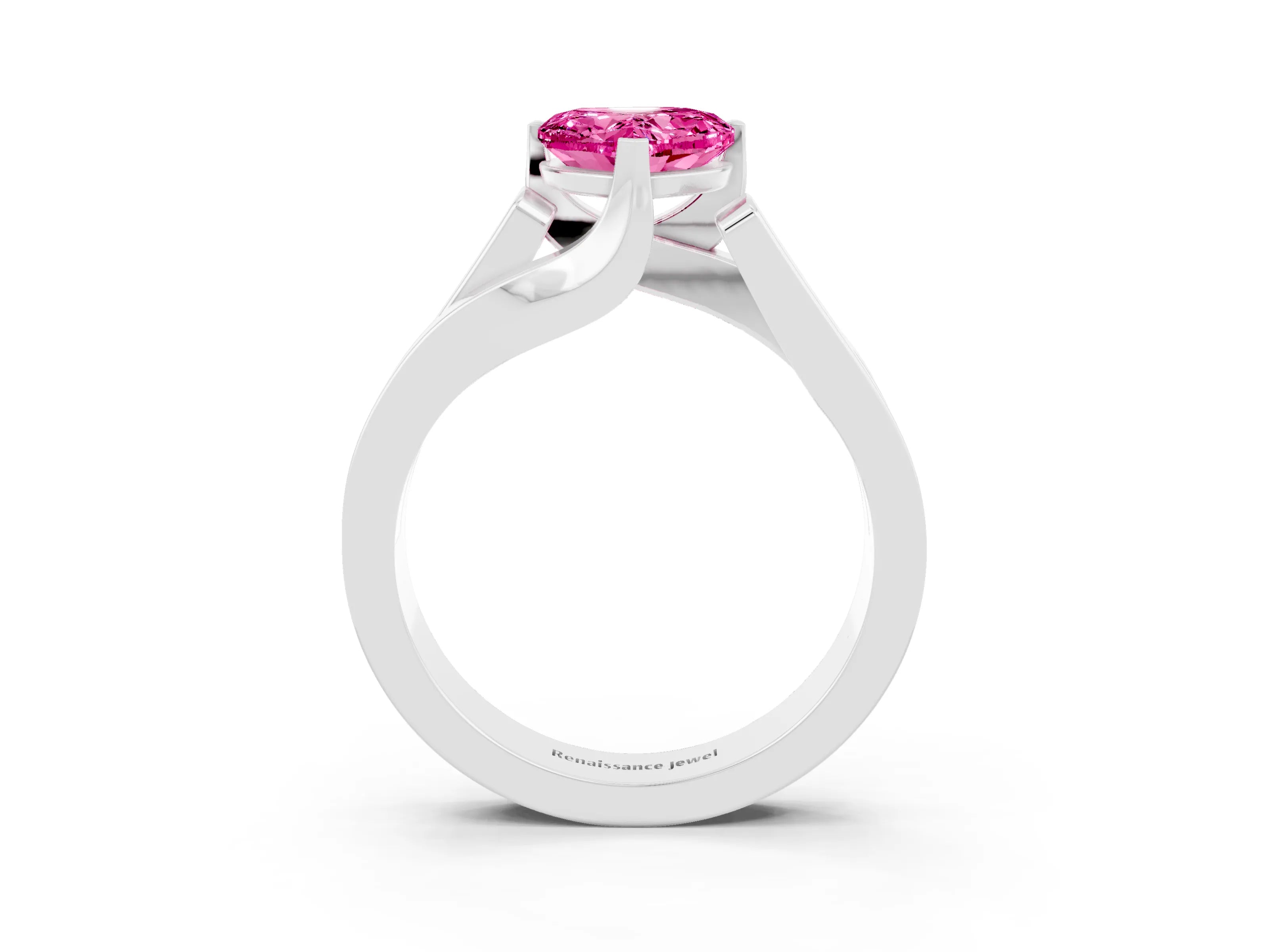 White gold Modern Tension Set Heart Cut Pink Sapphire Solitaire Wide Band Ring_15