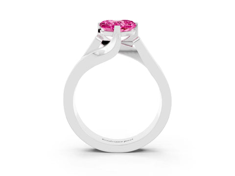 White gold Modern Tension Set Heart Cut Pink Sapphire Solitaire Wide Band Ring_15