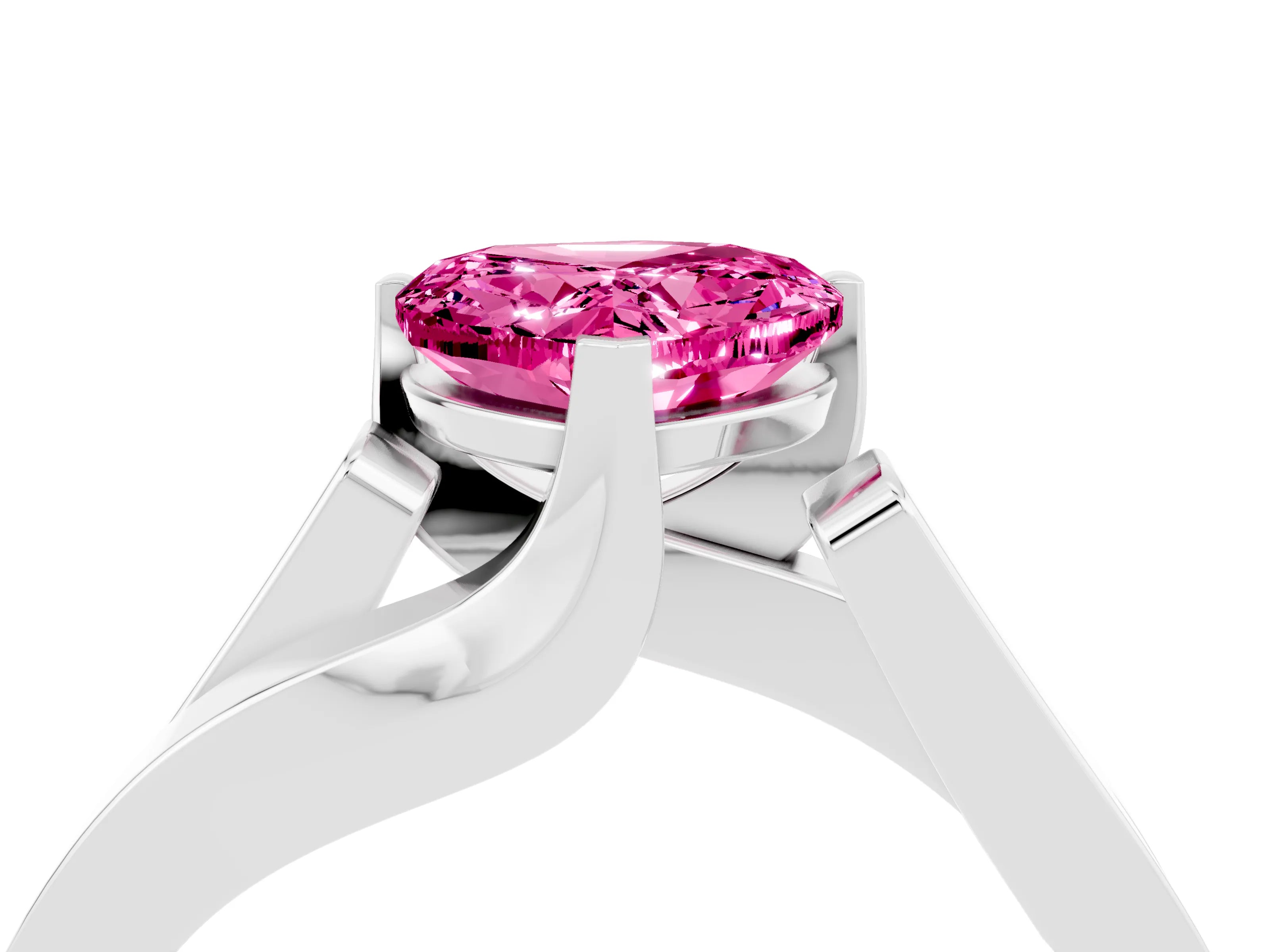 White gold Modern Tension Set Heart Cut Pink Sapphire Solitaire Wide Band Ring_16