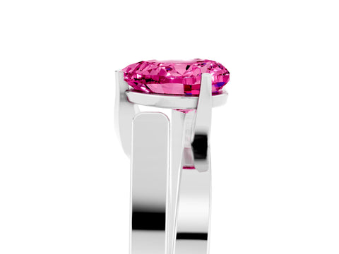 White gold Modern Tension Set Heart Cut Pink Sapphire Solitaire Wide Band Ring_17
