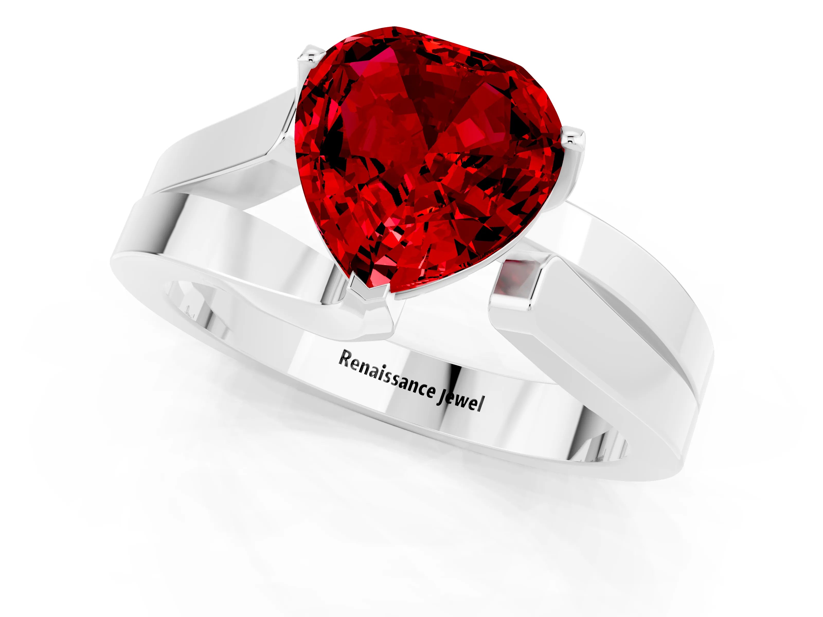 White gold Modern Tension Set Heart Cut Ruby Solitaire Wide Band Ring_1