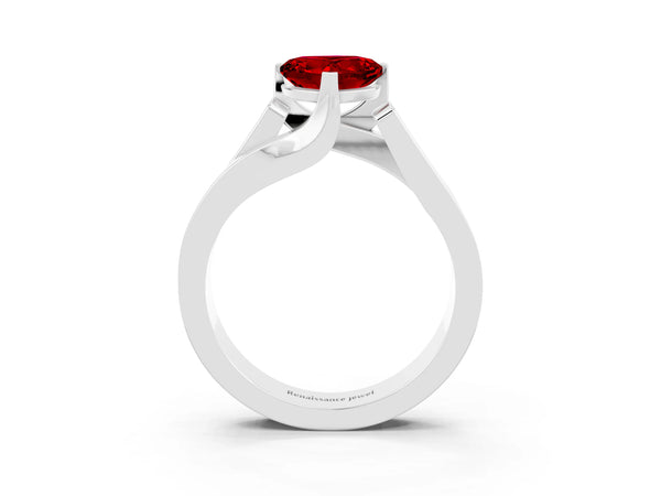 White gold Modern Tension Set Heart Cut Ruby Solitaire Wide Band Ring