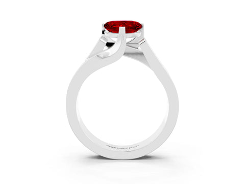 White gold Modern Tension Set Heart Cut Ruby Solitaire Wide Band Ring_3
