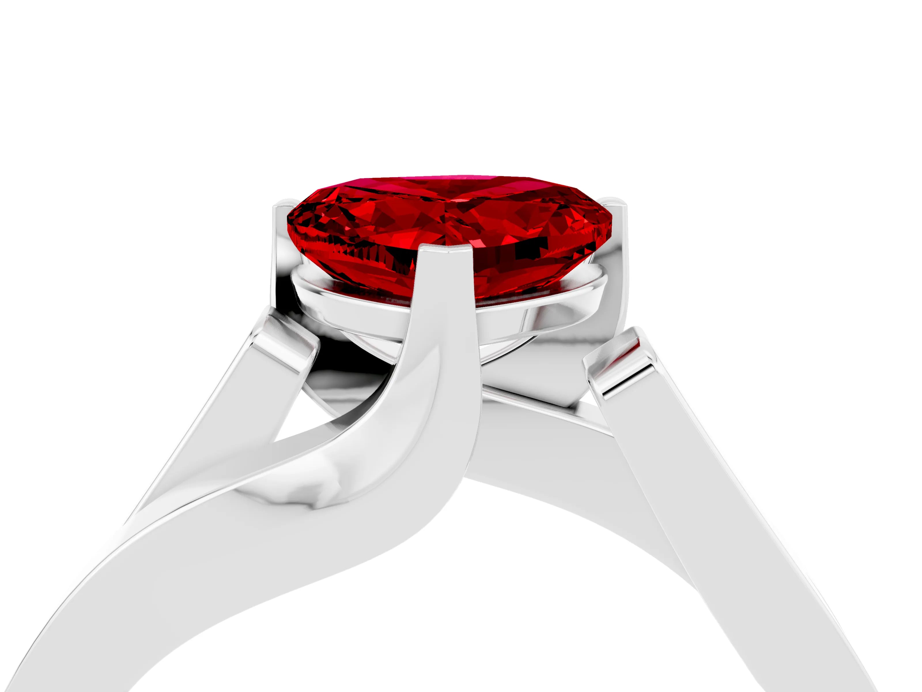 White gold Modern Tension Set Heart Cut Ruby Solitaire Wide Band Ring_4