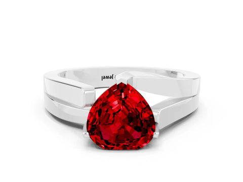 White gold Modern Tension Set Heart Cut Ruby Solitaire Wide Band Ring