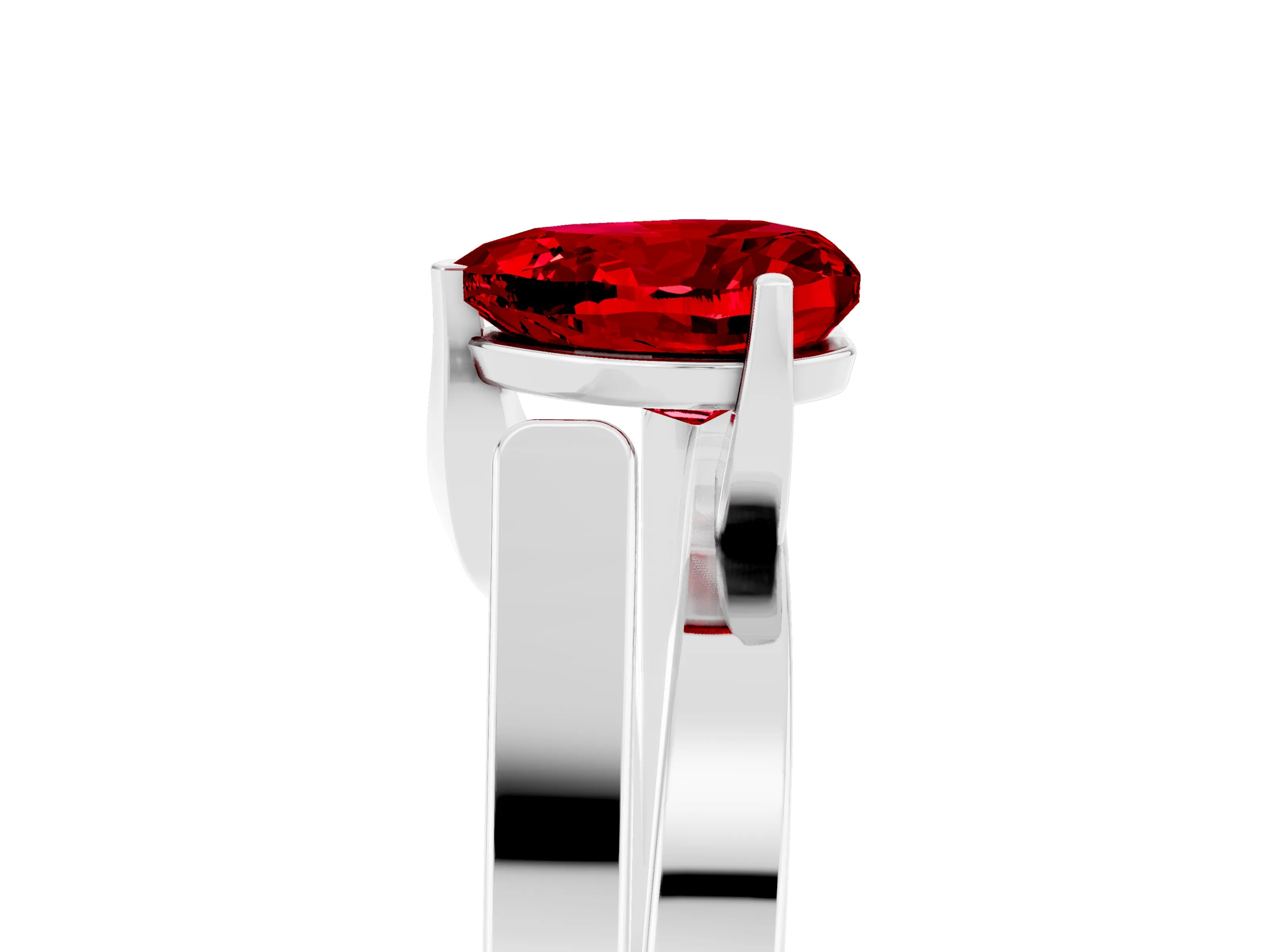 White gold Modern Tension Set Heart Cut Ruby Solitaire Wide Band Ring_5