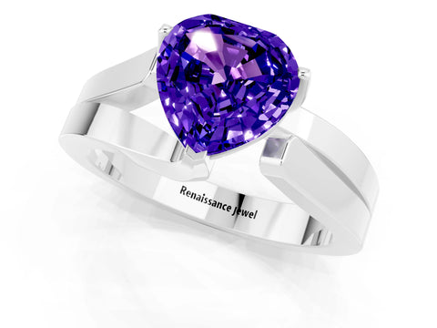 White gold Modern Tension Set Heart Cut Tanzanite Solitaire Wide Band Ring_1