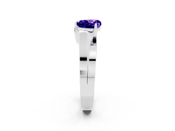 Silver Modern Tension Set Heart Cut Tanzanite Solitaire Wide Band Ring