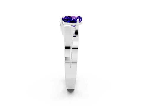 White gold Modern Tension Set Heart Cut Tanzanite Solitaire Wide Band Ring_2