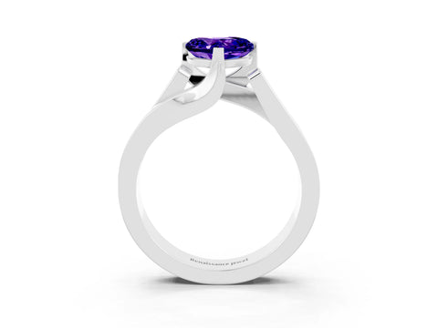 White gold Modern Tension Set Heart Cut Tanzanite Solitaire Wide Band Ring_3