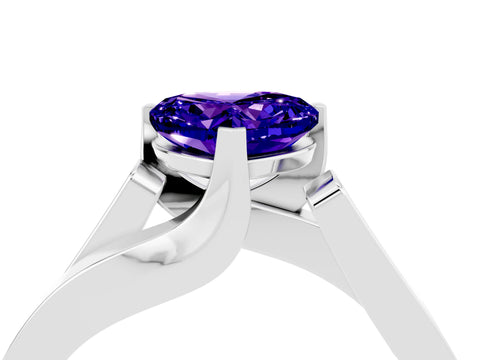 White gold Modern Tension Set Heart Cut Tanzanite Solitaire Wide Band Ring_4
