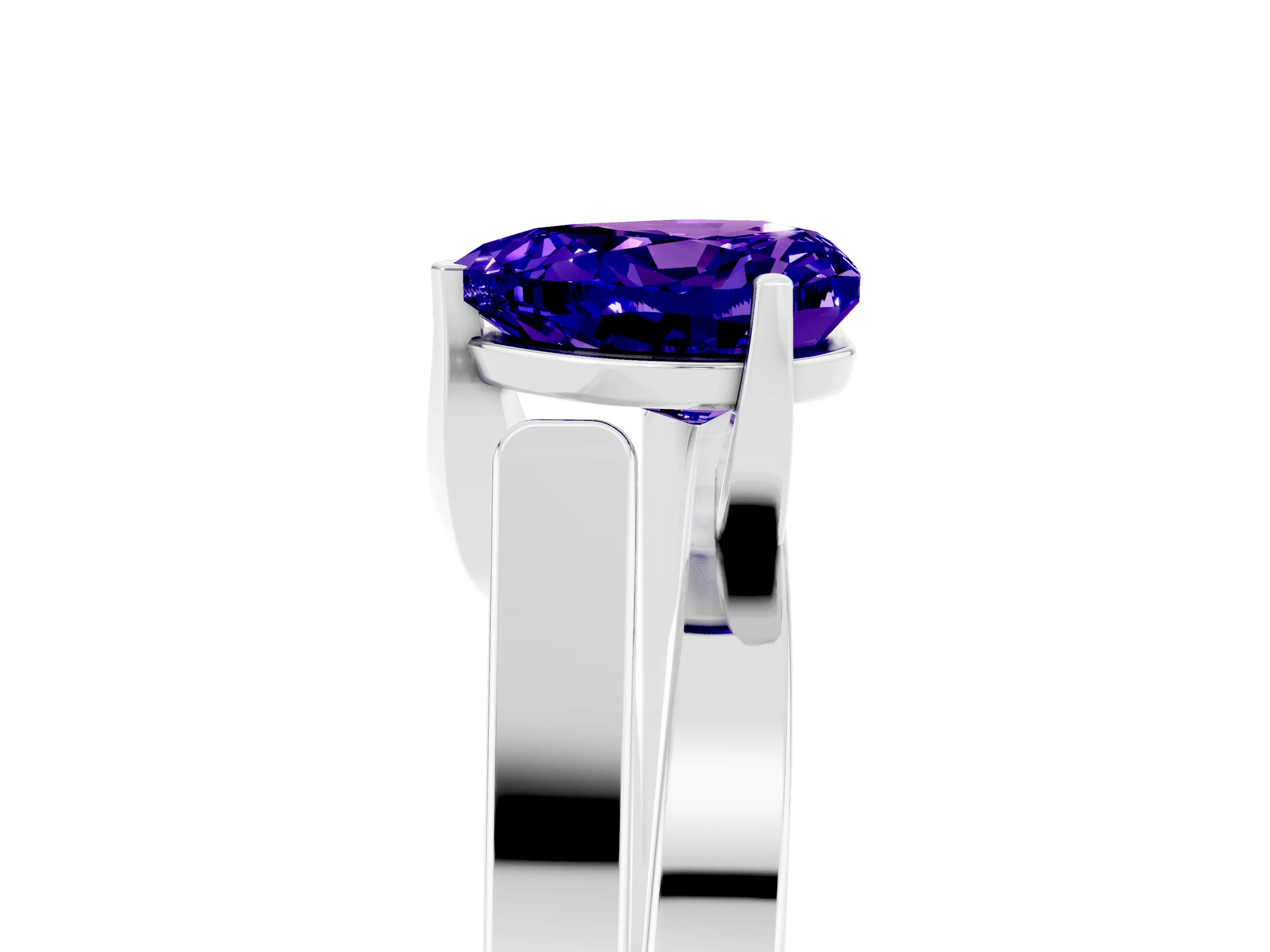White gold Modern Tension Set Heart Cut Tanzanite Solitaire Wide Band Ring_5