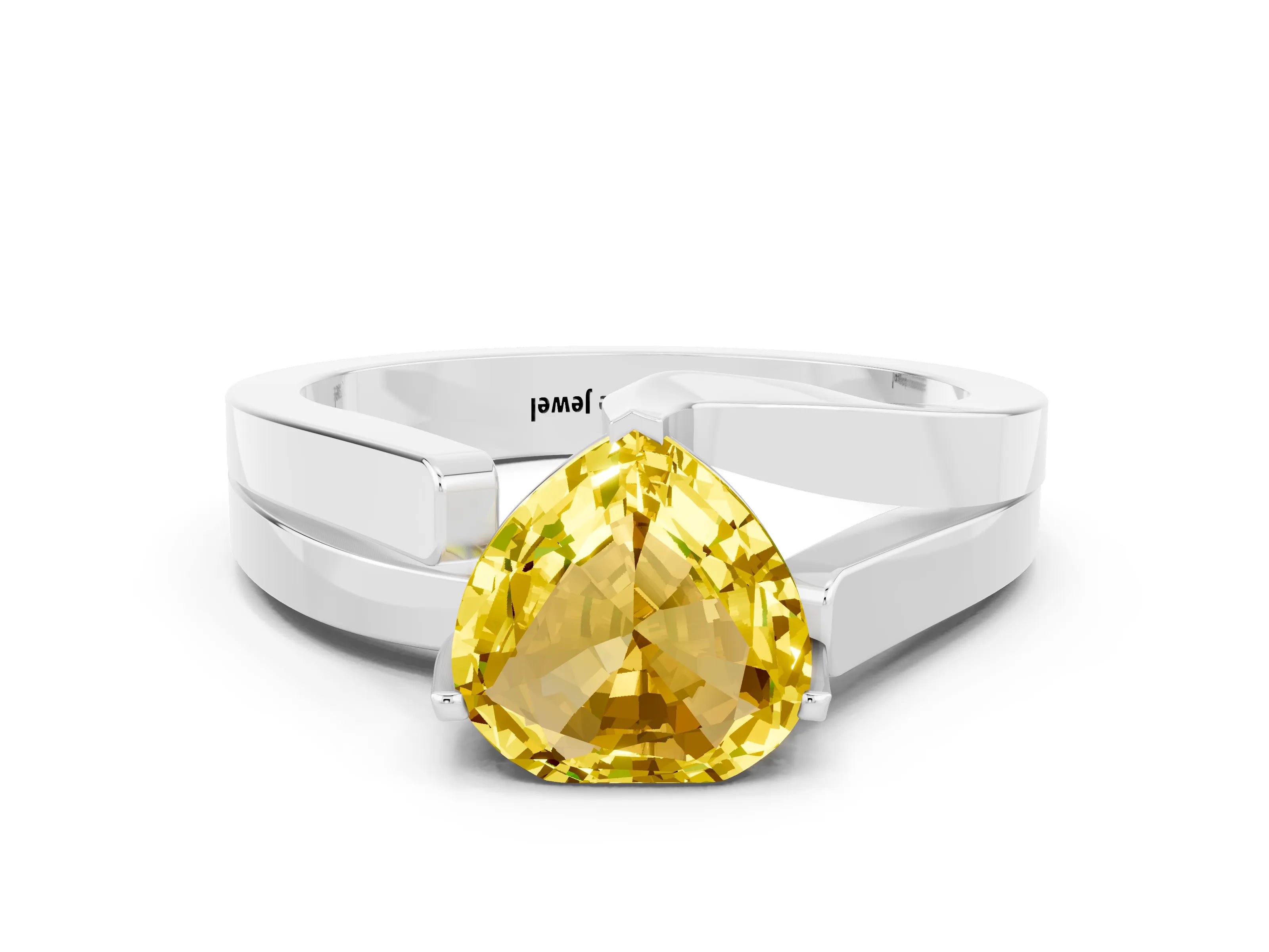 White gold Modern Tension Set Heart Cut Yellow Sapphire Solitaire Wide Band Ring_12