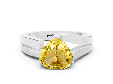 White gold Modern Tension Set Heart Cut Yellow Sapphire Solitaire Wide Band Ring_12