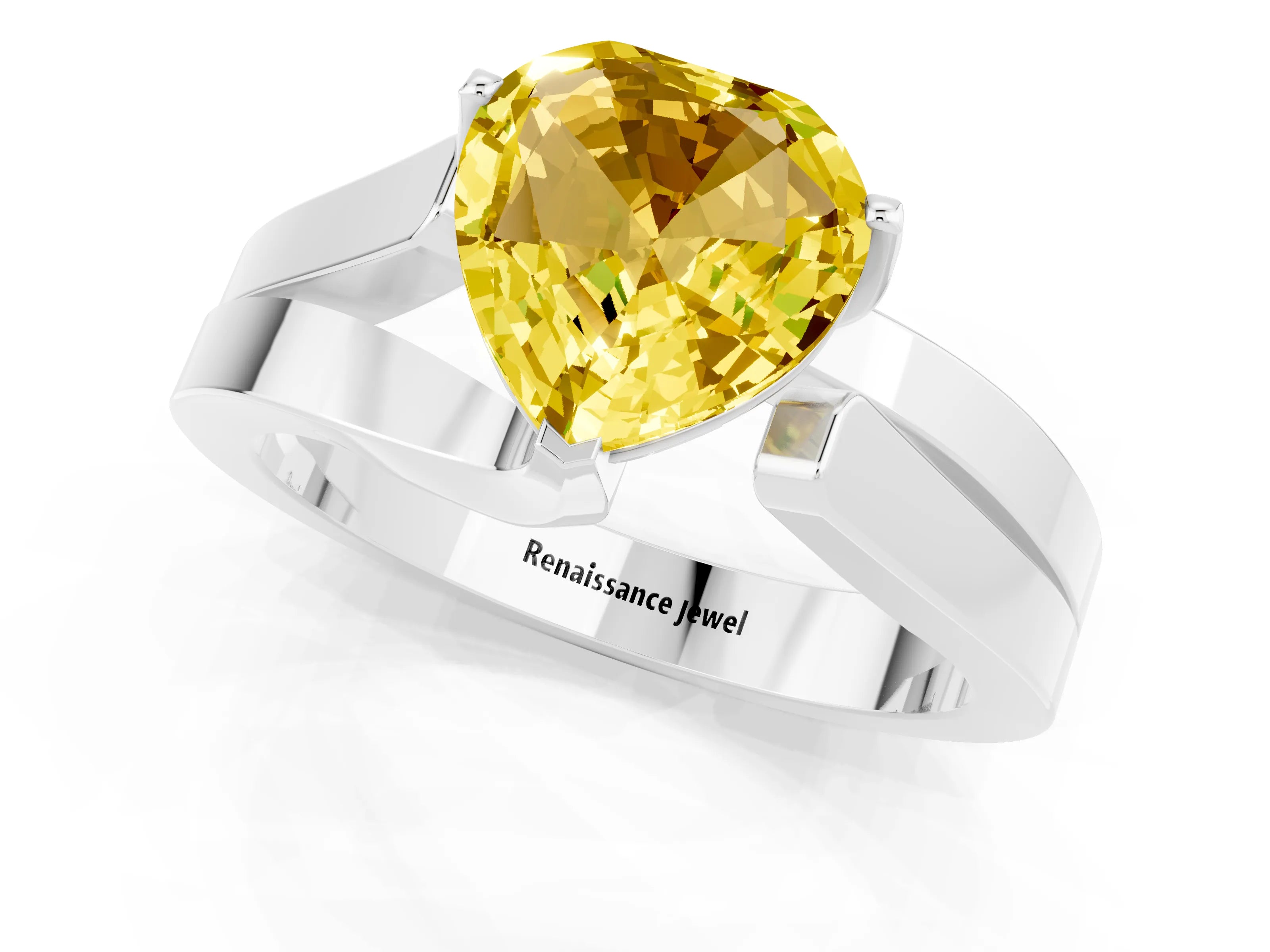 White gold Modern Tension Set Heart Cut Yellow Sapphire Solitaire Wide Band Ring_13