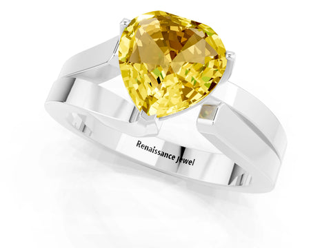 White gold Modern Tension Set Heart Cut Yellow Sapphire Solitaire Wide Band Ring_13