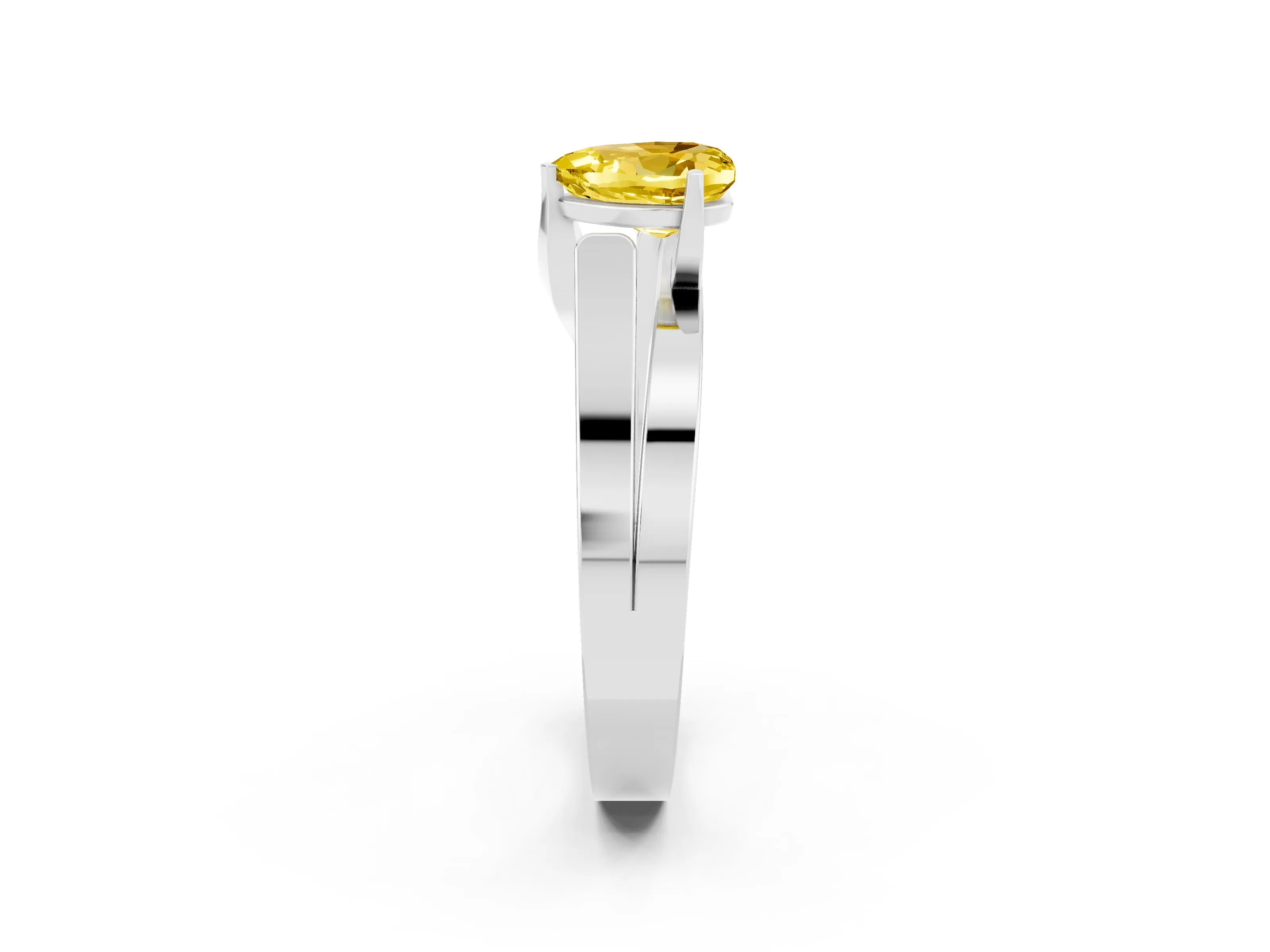White gold Modern Tension Set Heart Cut Yellow Sapphire Solitaire Wide Band Ring_14