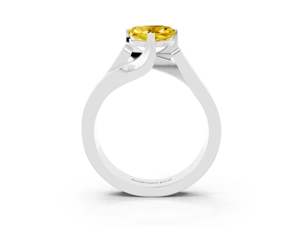 White gold Modern Tension Set Heart Cut Yellow Sapphire Solitaire Wide Band Ring