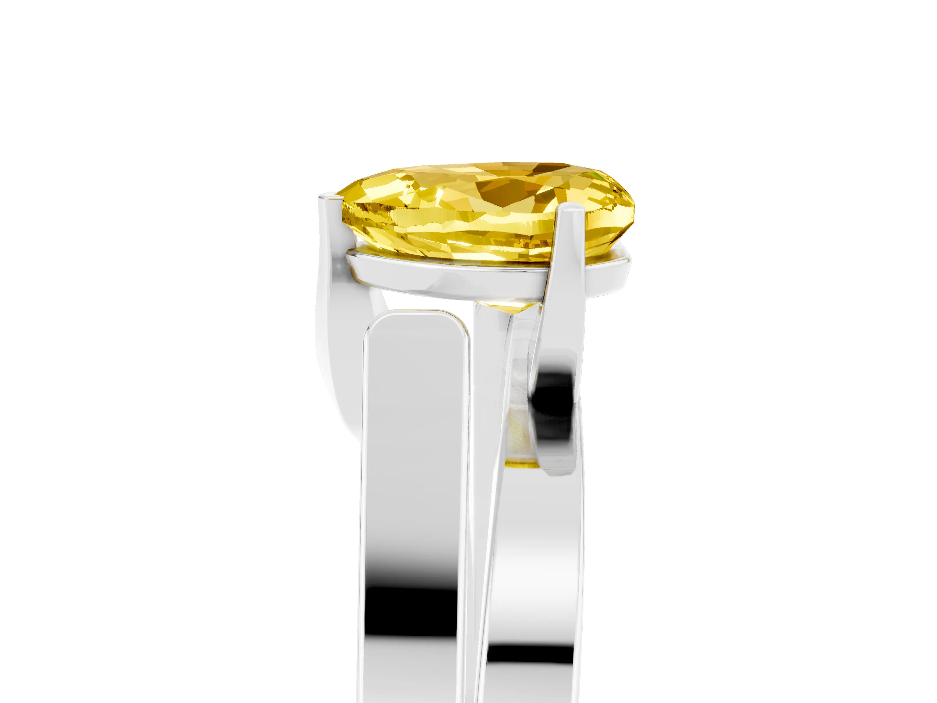 White gold Modern Tension Set Heart Cut Yellow Sapphire Solitaire Wide Band Ring_17