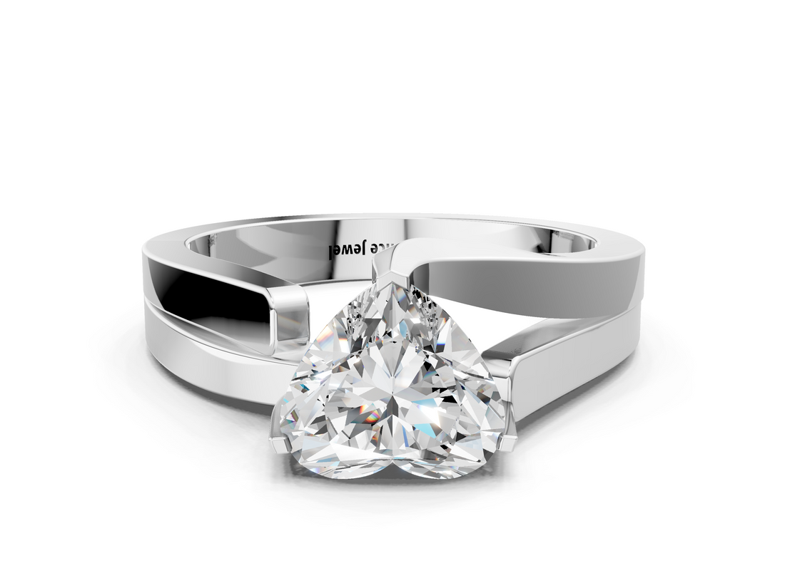 White gold Modern Tension Set Heart Solitaire Wide Band Ring_179