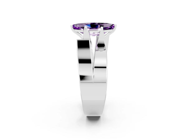Platinum Modern Tension Set Marquise Cut Amethyst Solitaire Wide Band Ring