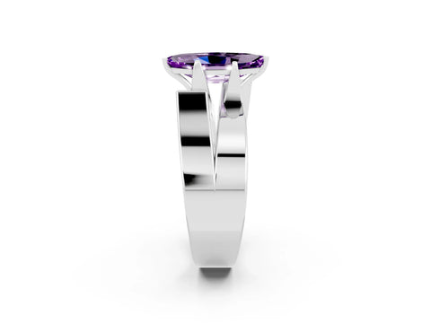 White gold Modern Tension Set Marquise Cut Amethyst Solitaire Wide Band Ring_2