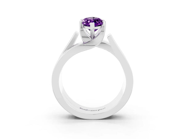 Platinum Modern Tension Set Marquise Cut Amethyst Solitaire Wide Band Ring