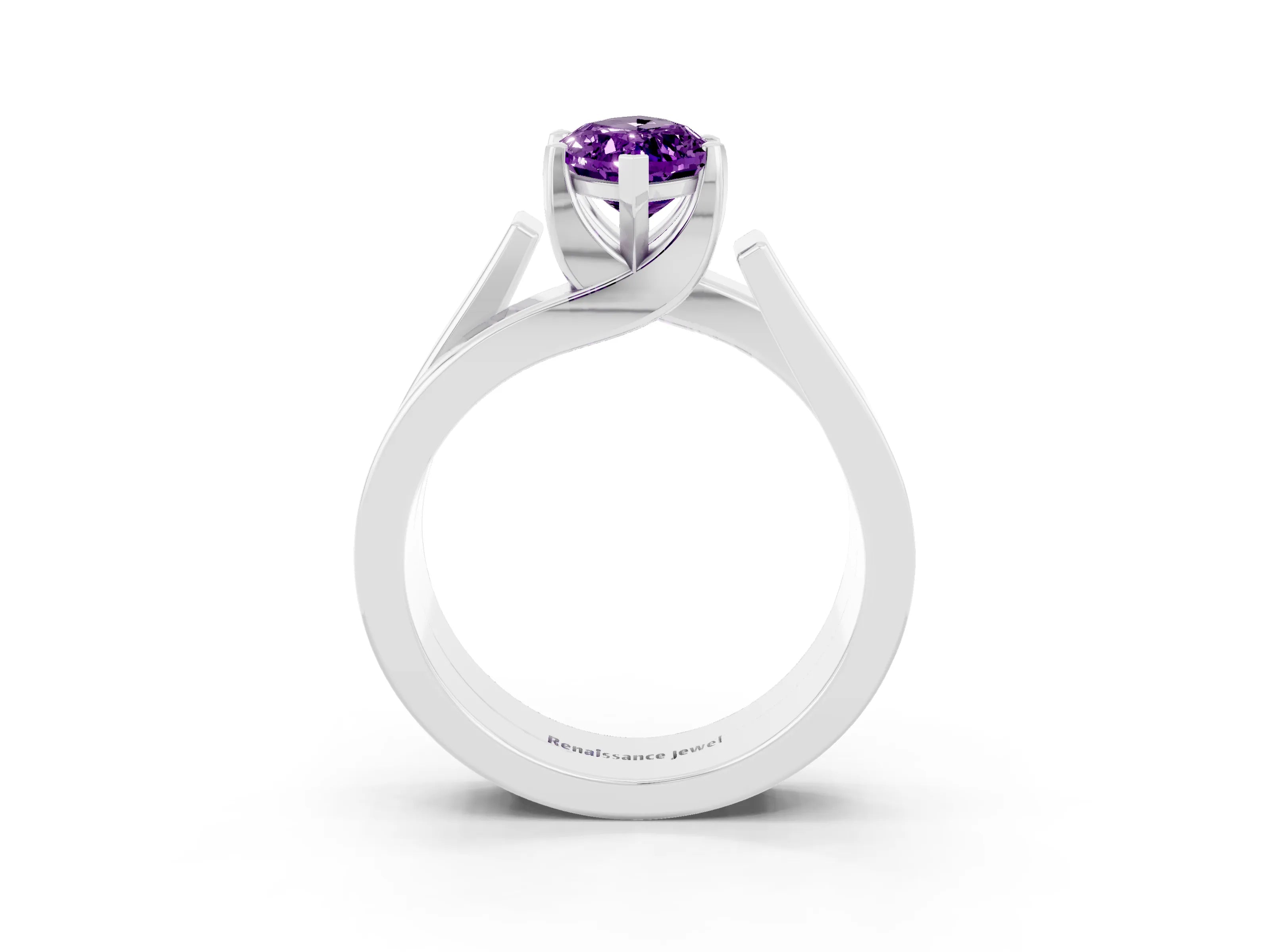 White gold Modern Tension Set Marquise Cut Amethyst Solitaire Wide Band Ring_3