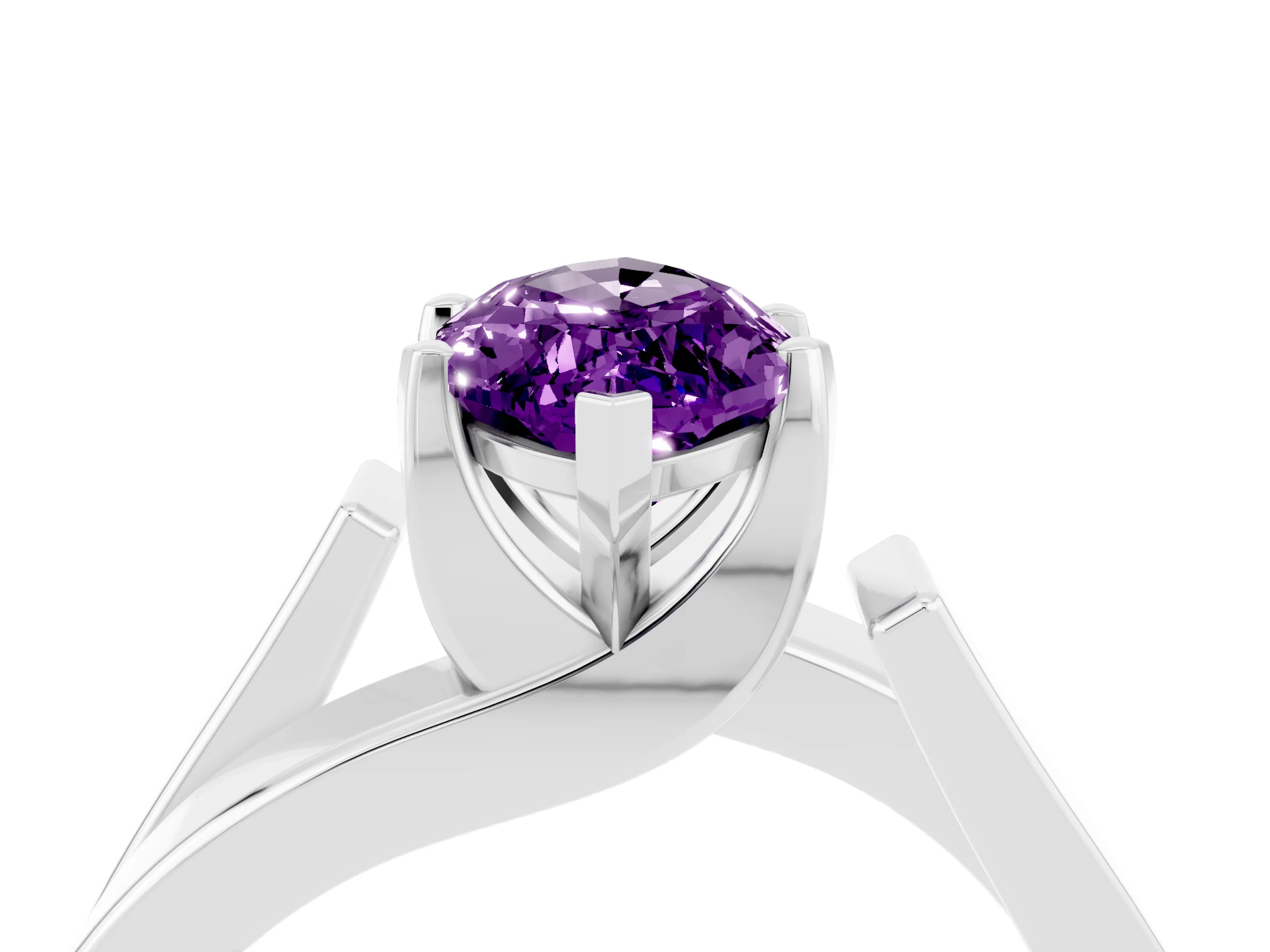 White gold Modern Tension Set Marquise Cut Amethyst Solitaire Wide Band Ring_4