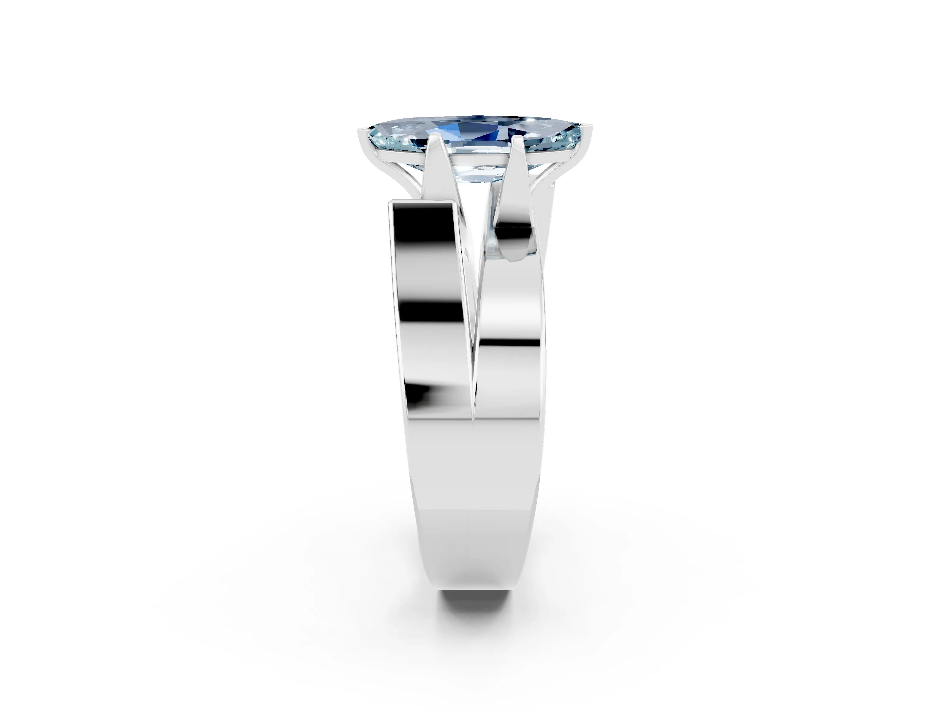 White gold Modern Tension Set Marquise Cut Aquamarine Solitaire Wide Band Ring_2