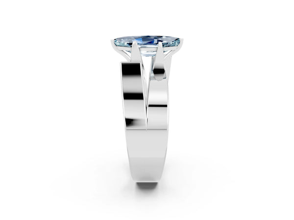 White gold Modern Tension Set Marquise Cut Aquamarine Solitaire Wide Band Ring